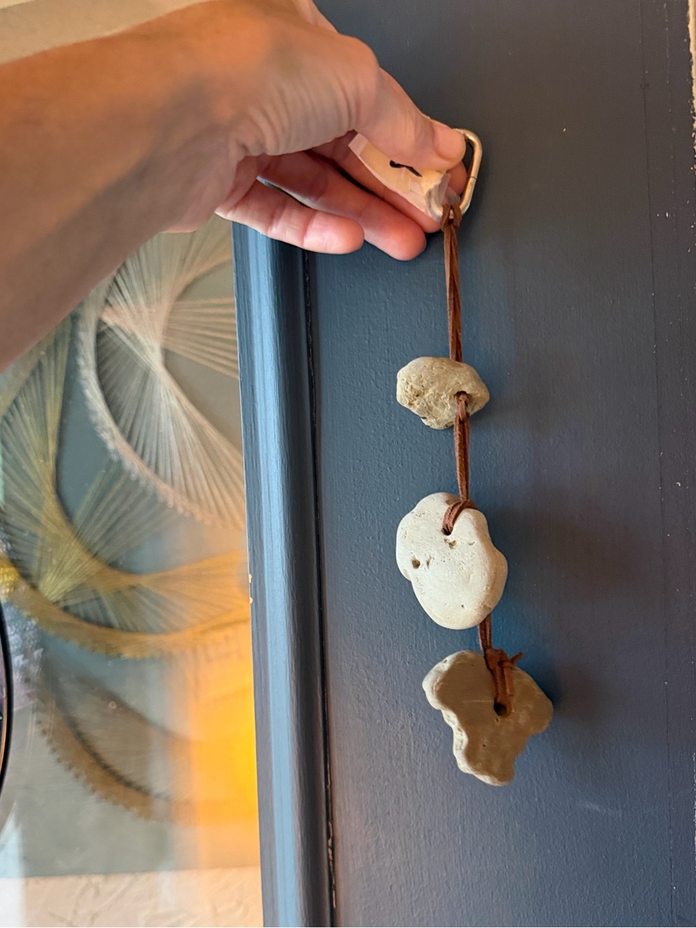 🌊 Lake Michigan Hag Stone Hanging Decor – 3 Stone Good Luck Charm 🌊 approx 9”